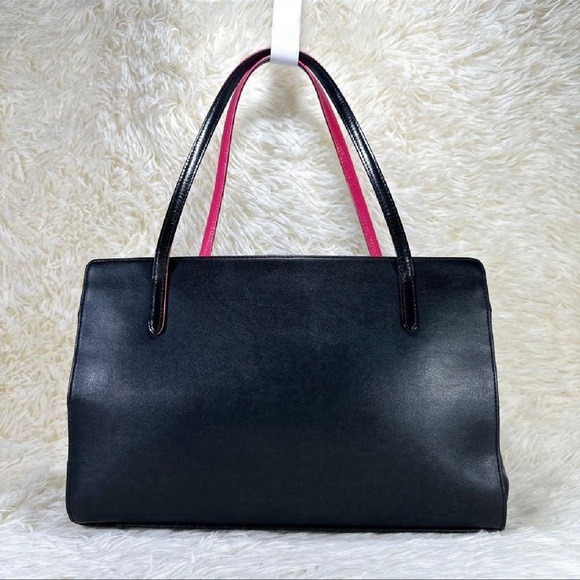 Paul Smith Black & Pink Leather Trimmed Satchel Bag - Picture 3 of 11